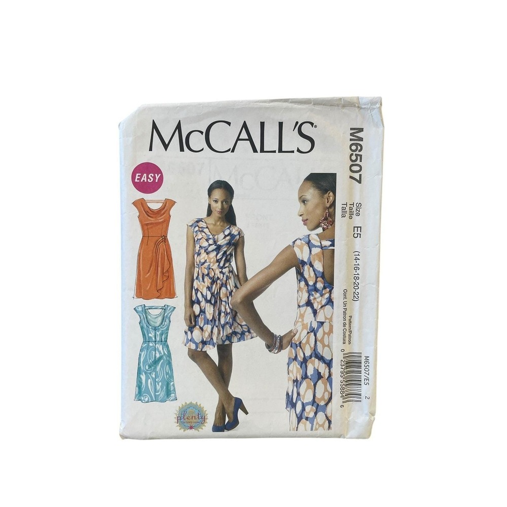McCall's M6507 Dress Sewing Pattern Misses Size 14-22 Cowl Neck Easy 2012